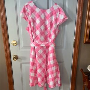 Isaac Mizrahi Live pink gingham plaid dresss sz 16 vintage style with pockets